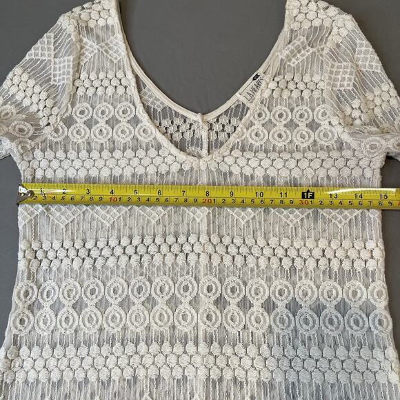 LA HEARTS Pacsun Small Mesh Lace Embroidered Crochet VNeck Boho Blouse Tunic Top - Picture 6 of 9